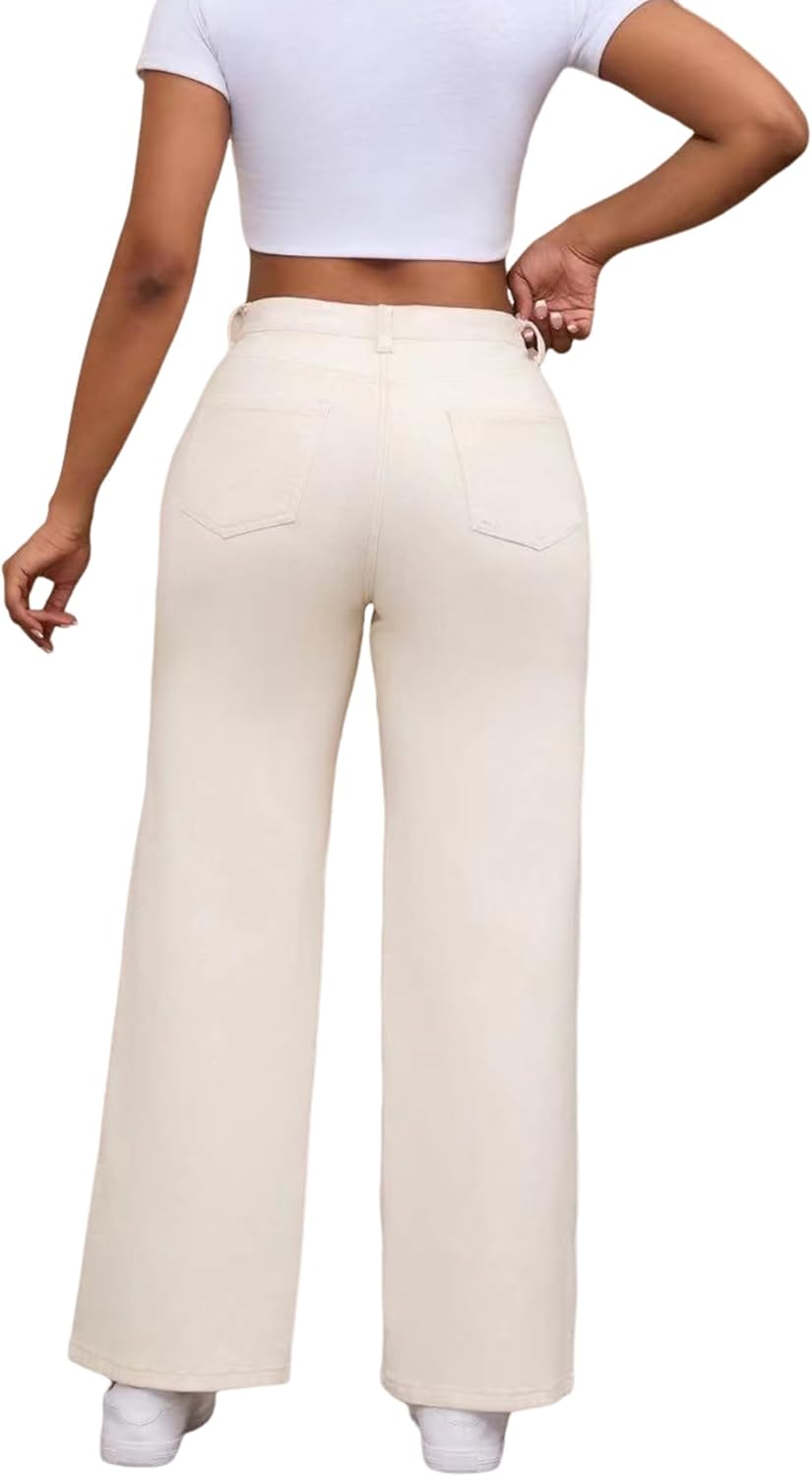 THUNDER STAR Womens High Waisted Wide Leg Jeans Stretchy Distressed Denim Pants - Image 5