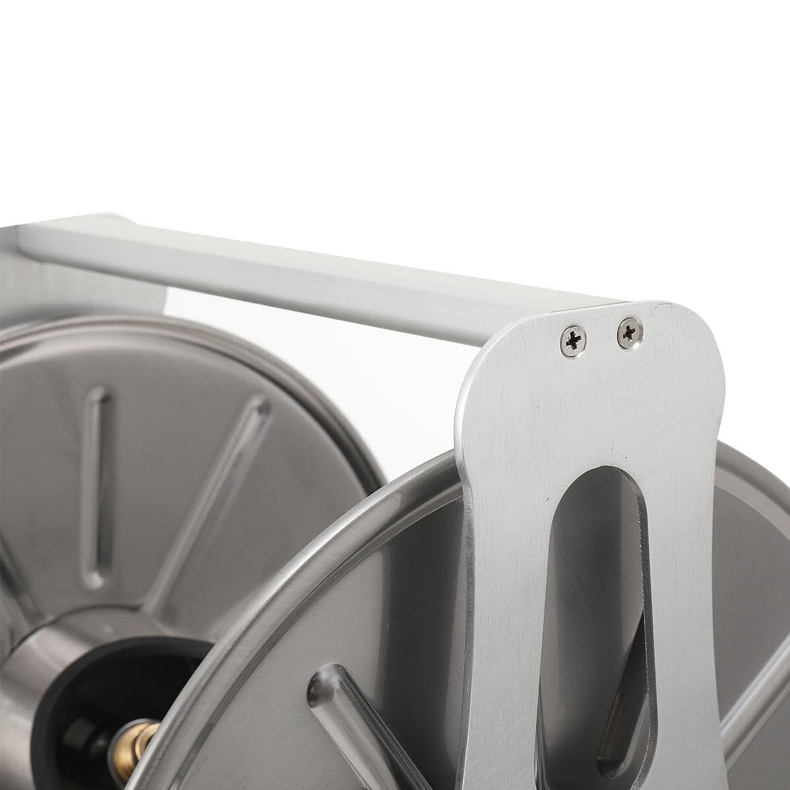Kit de soporte para manguera de jardín, carrete de manguera de acero inoxidable montado en la pared con capacidad de 100 m, mango giratorio de 360° para almacenamiento de manguera de agua de césped en