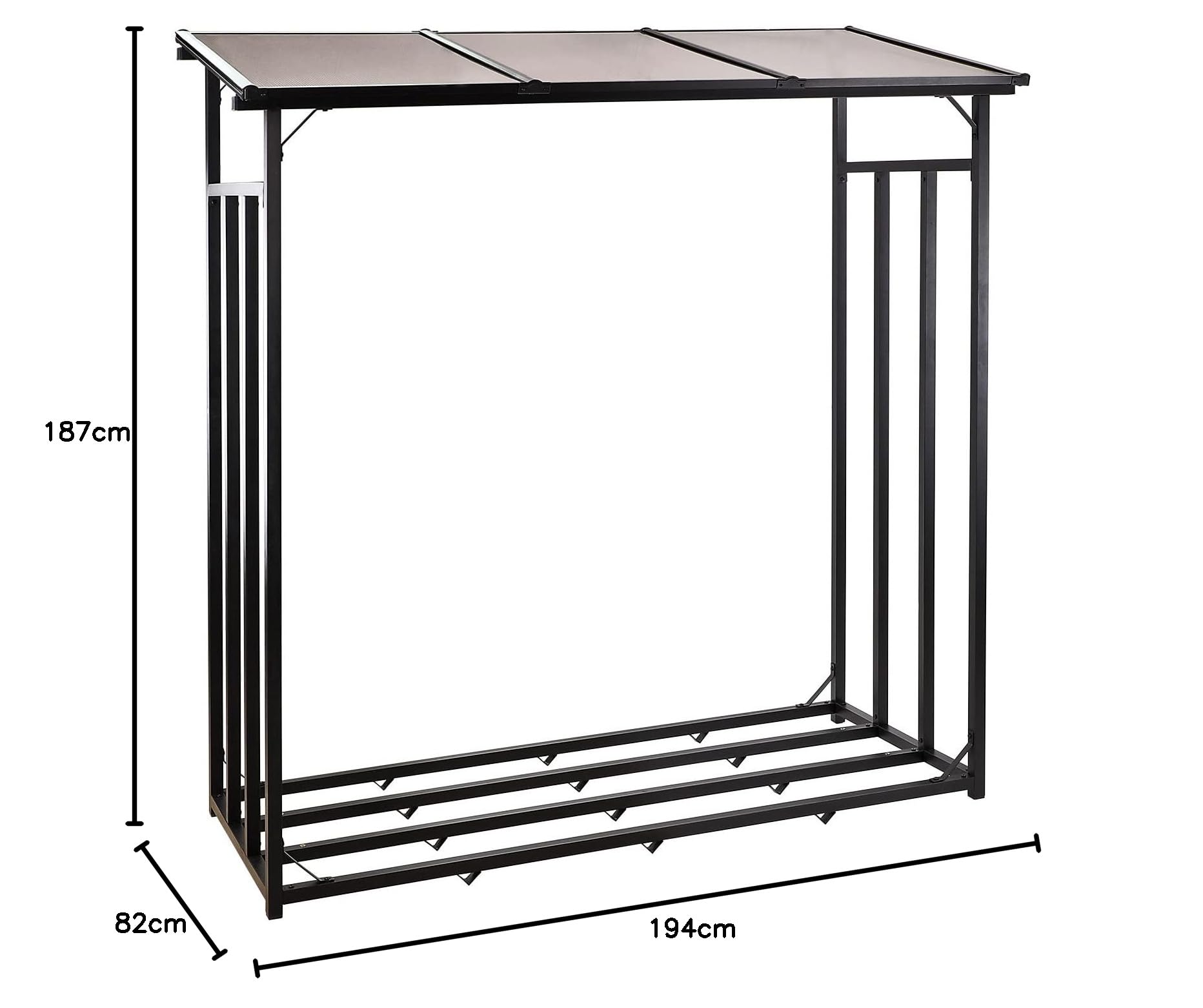 DEMA Kaminholzregal 167x70 cm – Brennholzregal, Holzregal, Holzlager, schwarz, robust & wetterfest, ideal zur Aufbewahrung von Kaminholz, Brennholz & Holzscheiten im Innen- & Außenbereich