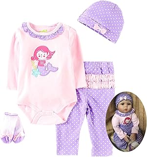 TATU Reborn Baby Dolls Clothes Girl 22 inch 4 Pcs Sets Outfit Fits 20-23 inch Reborn Doll Newborn Baby Girl Clothing