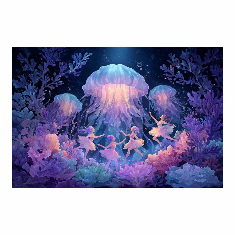 HUYEEI Blue marine animals Landscapes Paintings Jellyfishs Dance Seascape Poster Nature Print for Livings Room Hang Bedroom Bathroom Decor(pink)-70x100cm Unframed