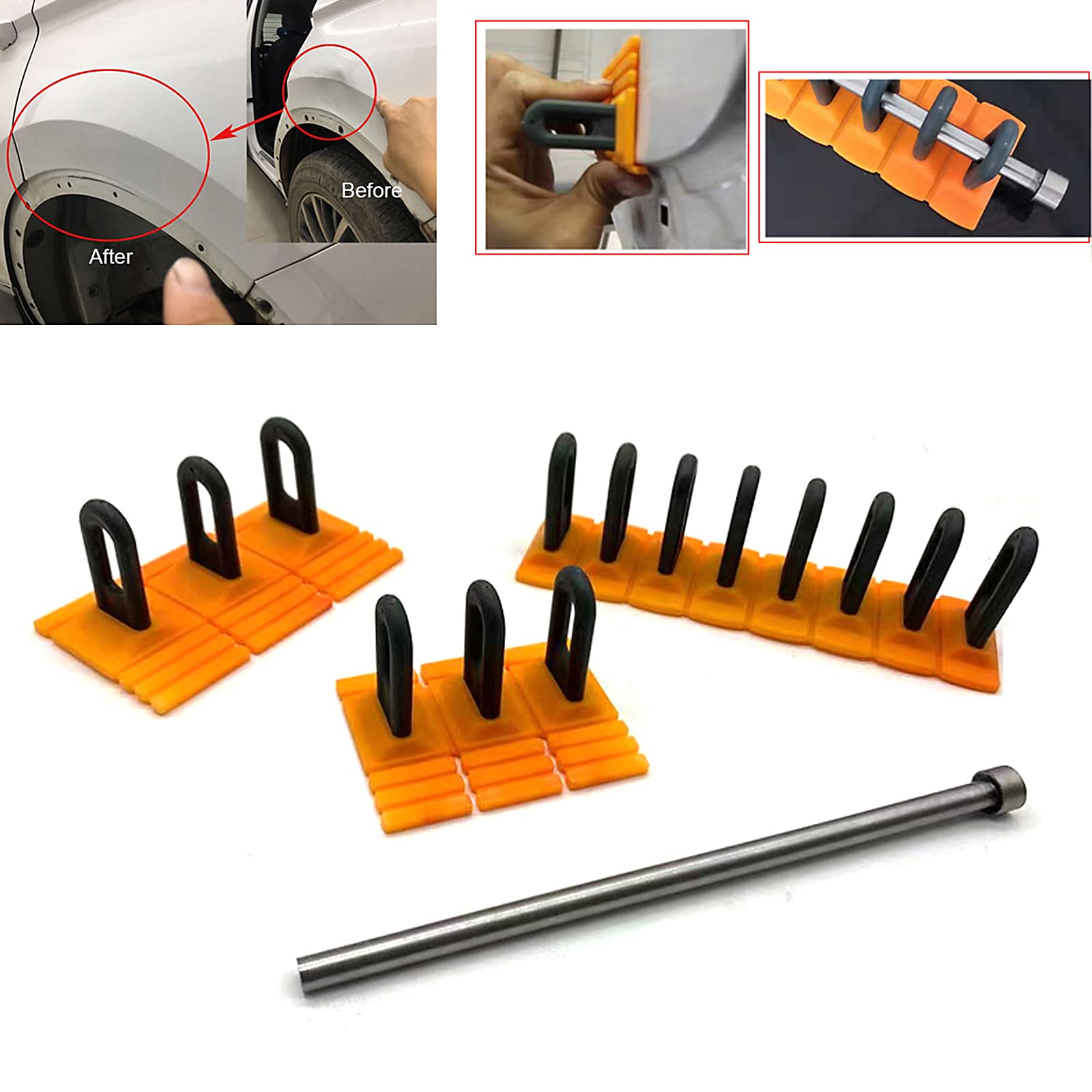 HiYi Paintless Dent Repair Tools Auto Body Dent Puller Kit, Heavy Duty Car Dent Removal Tools, Strong Glue Puller Tabs Car Dent Remover Car Dent Repair Kit with Dent Removal Metal Rod Tools