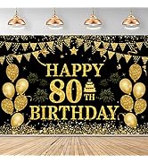 80th Birthday Decorations for Men Women - Happy 80th Birthday Banners Decorations Black Gold 80 Y...