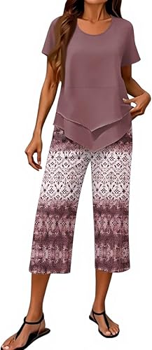 lopmou Capri Sets Women 2 Piece Outfits Women's Two Piece Outfits Casual Trendy 