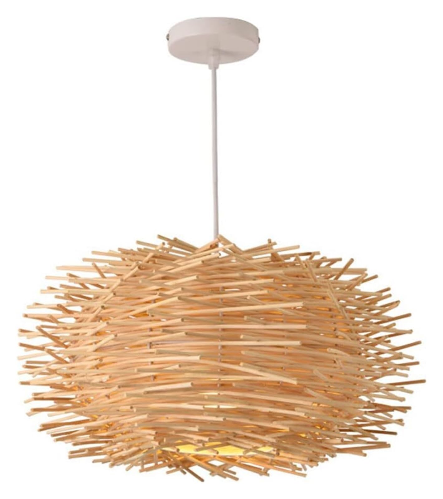 LYMSXAZOU Coastal Style Pendant Lamp Rattan Basket Shade 1-Light Retro Wicker Metal Lantern Hollow Chandeliers Boho Bird's Nest Shape Woven Lighting Fixtures