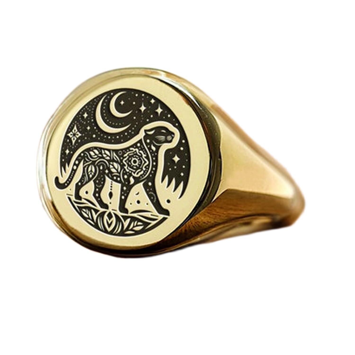Bague jaguar ronde chevalière vintage argent 925 plaqué or fait main - 6