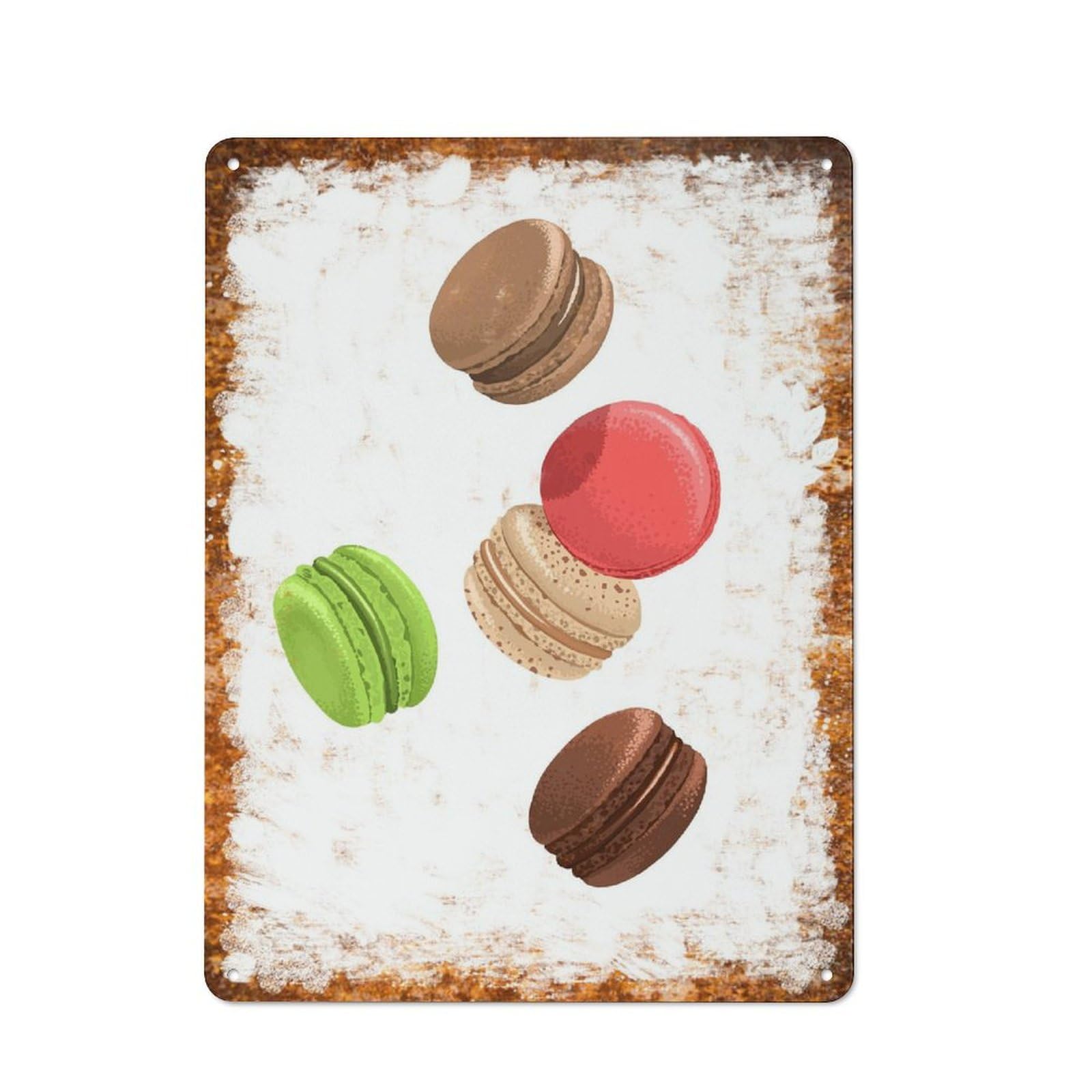 peiyeety Metal Tin Sign Macaron Pattern Vintage Rustic Wall Art Kitchen Bathroom Bedroom Living Room Cafe Farmhouse Entryway Office Garage Home Bar Laundry Room Porch Patio 6x8 Inch