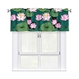 YYHWHJDE Lotus Flowers and Lotus Leaves Printed Curtain with Short Pole, 54x18in for Enhancing Kitchen Windows, bathrooms, Laundry Rooms, and Studios