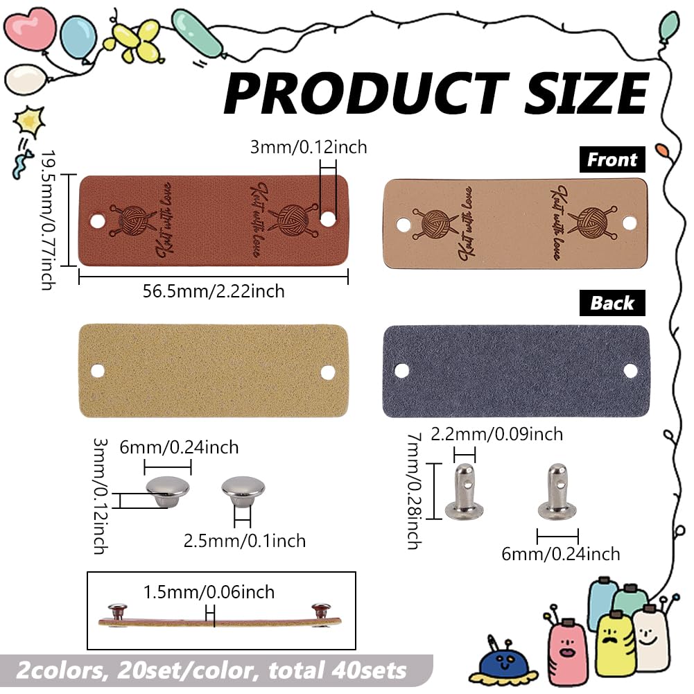 FINGERINSPIRE 40 Sets PU Leather Label Handmade Tag with Rivets 2.2inch Beige Chocolate PU Leather Clothing Labels with Hole Rectangle Shape Handmade Leather Tag for Sewing DIY Clothing Labels