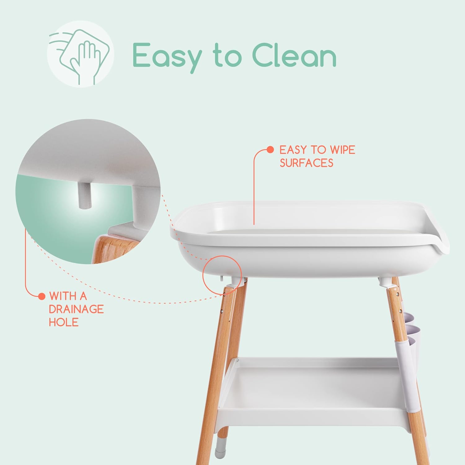 White and Beech Wood Diaper Changing Table with Storage