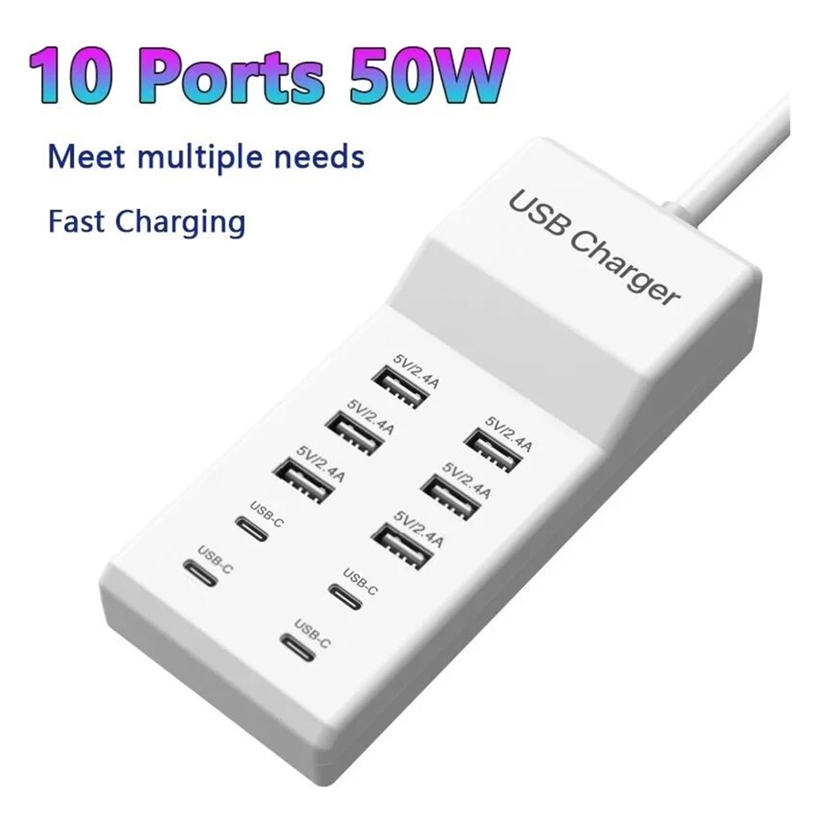 Estación De Carga USB, 10 Puertos 50W/10A Múltiple Cargador Múltiples For Tableta Computadora Portátil Tecnología Carga Rápida Segura(6A4C)