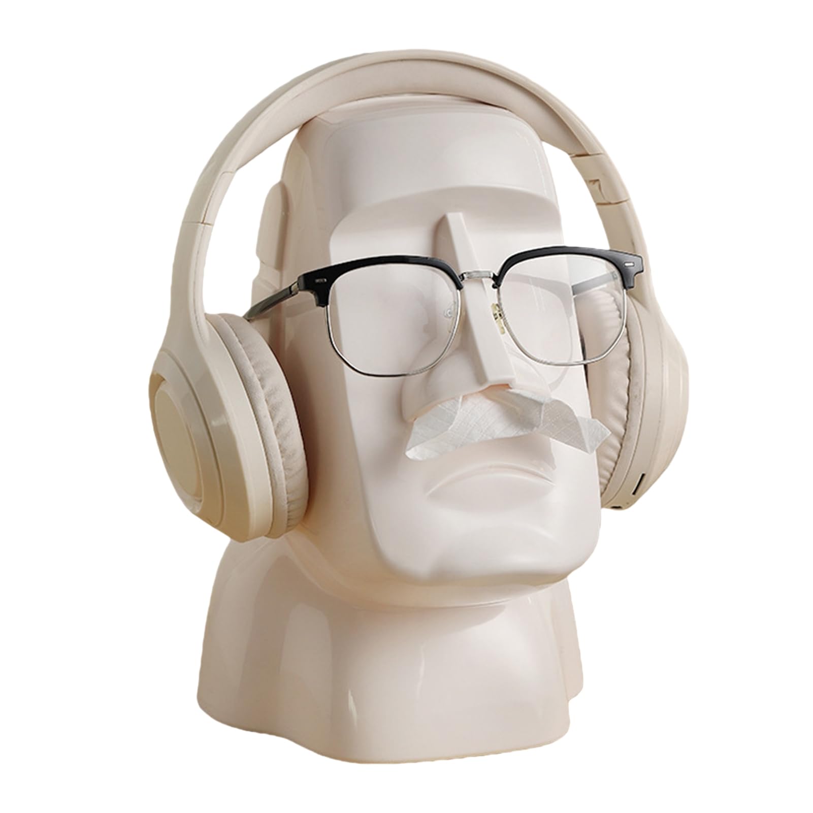Glifora Moai Statue Tissue Box and Headphone Holder - Fun Tissue Box Cover, Desktop Eyeglasses Organiser, Decorative Tissue Holder for Home, Office, Bedroom and Desk