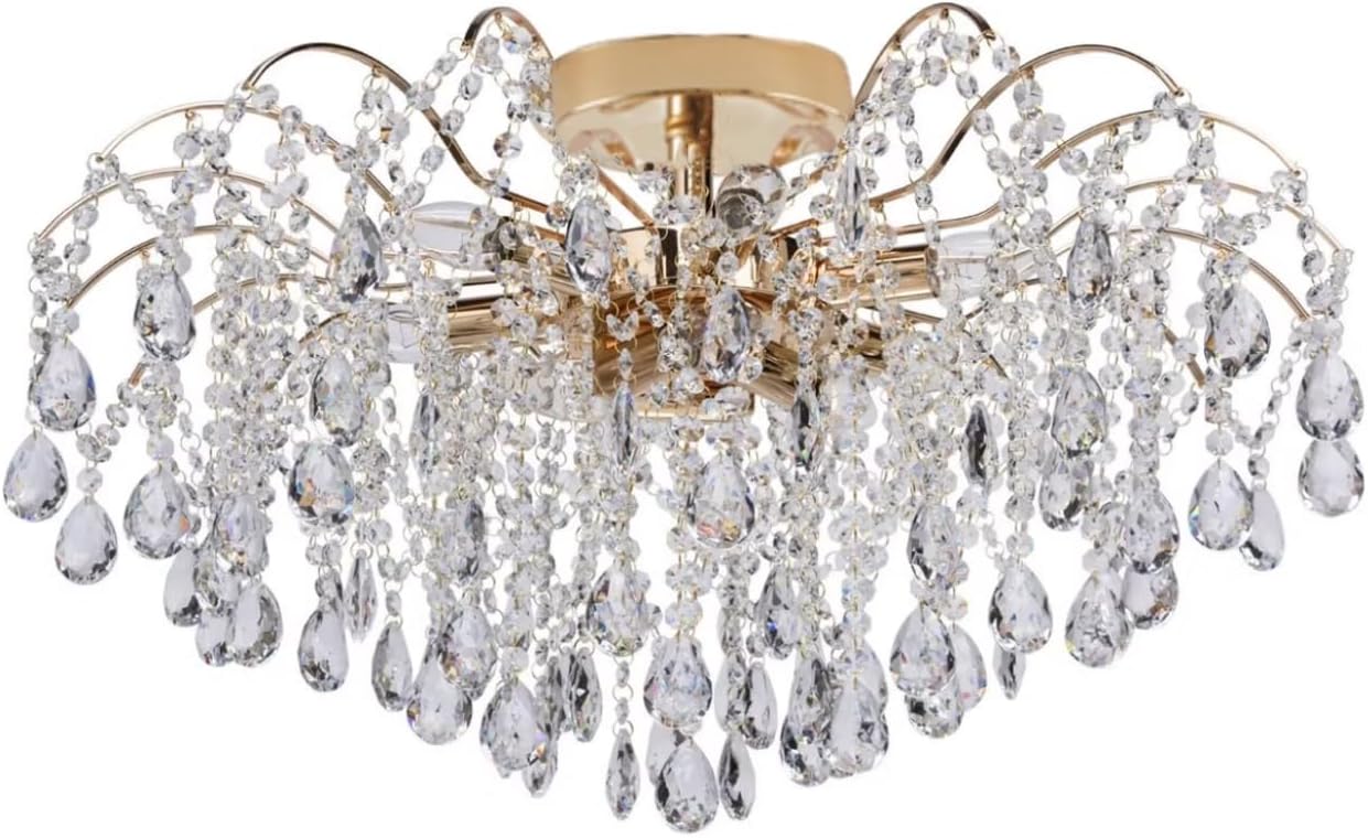 Modern Crystal Semi Flush Mount Ceiling Light Tree Branch Crystal Chandelier Round 12 Lights Luxury Ceiling Light Fixture for Dining Room Living Room Bedroom Low Ceiling - Rose Gold