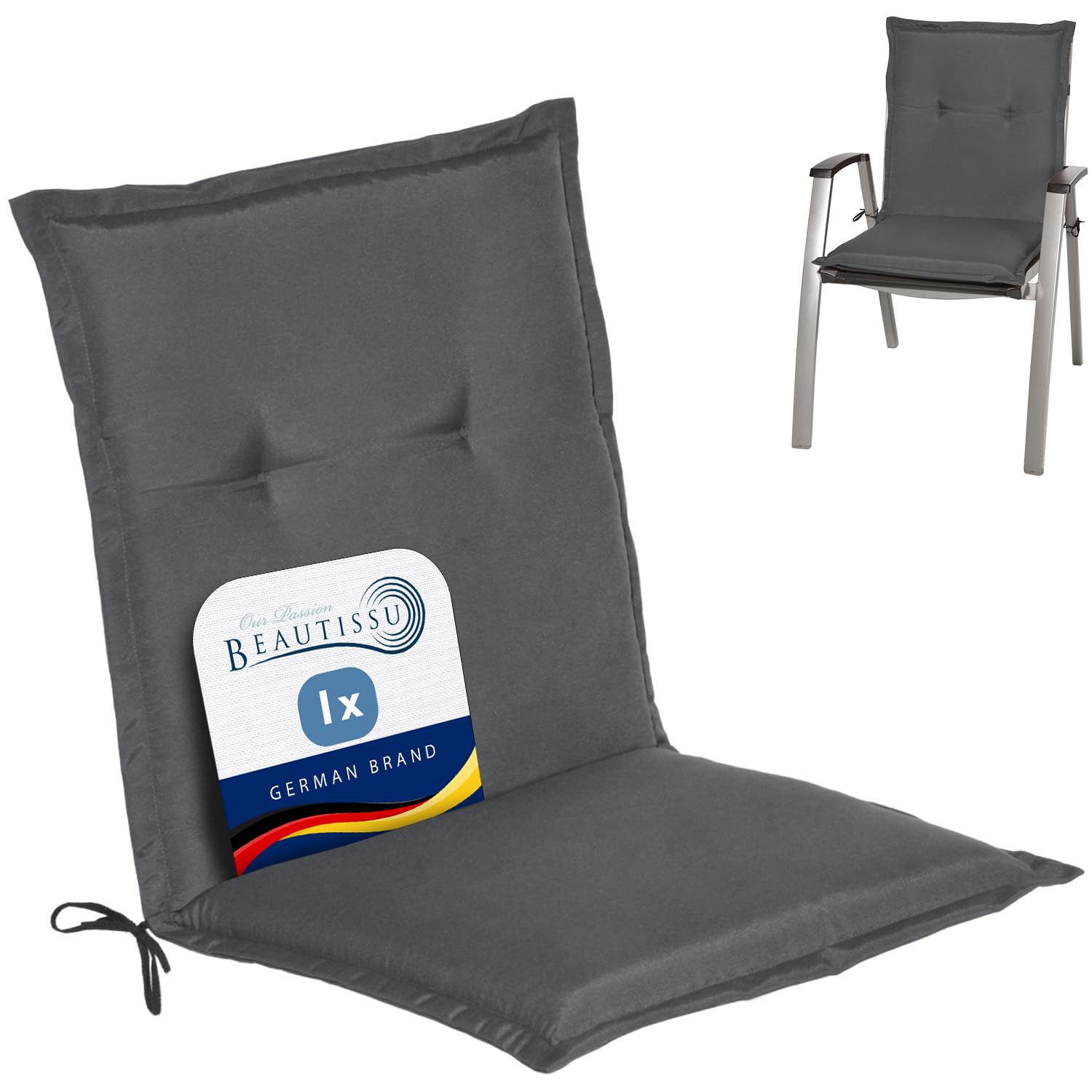 Beautissu Lowback Outdoor Chair Cushions 100x50x6 cm Loft NL - Seat Cushions for Garden Chairs with Backs Recliner Patio Chair Sunbed Bench - Anthracite โ image 1