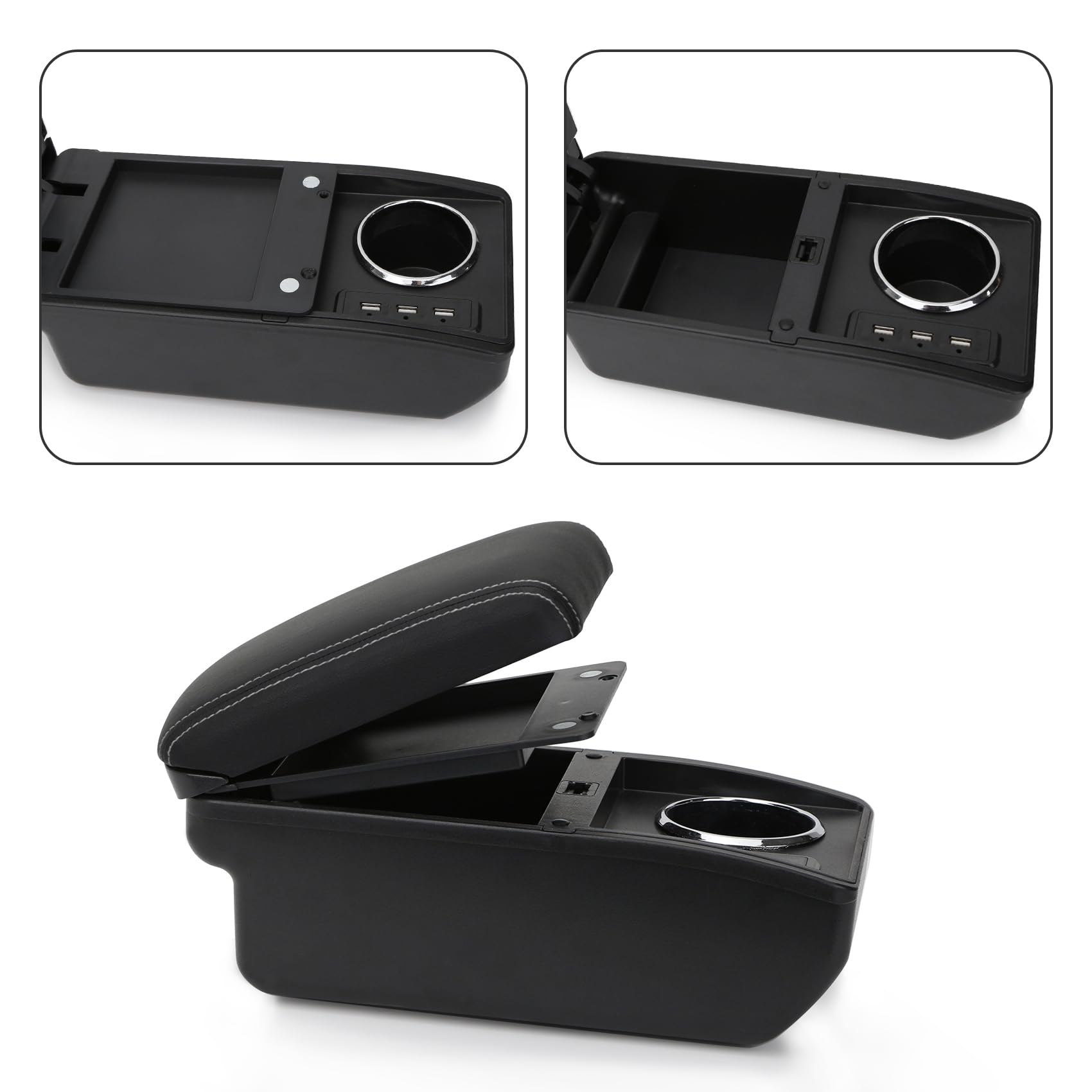YJYWZH Compatible with Peugeot 207 Armlehnen Auto Mittelkonsole Aufbewahrungsbox Armlehne Innenausstattung Armauflage Armstütze mit USB Anschluss | Mittelarmlehne für Mittelkonsole,mit 6 USB,Doppelstauraum,Verschiebbarer Armauflage,PU-Leder,Schwarz mit we