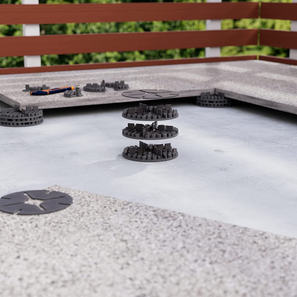 150x LANGFIT® Plattenlager - Flexibles Stelzlager mit 2mm Fugenkreuz für Terrassenplatten – 6-fach stapelbar von 10-60mm – Teilbar in vollwertige Randstücke und Ecken – Made in Germany – MS-PL2-10-S