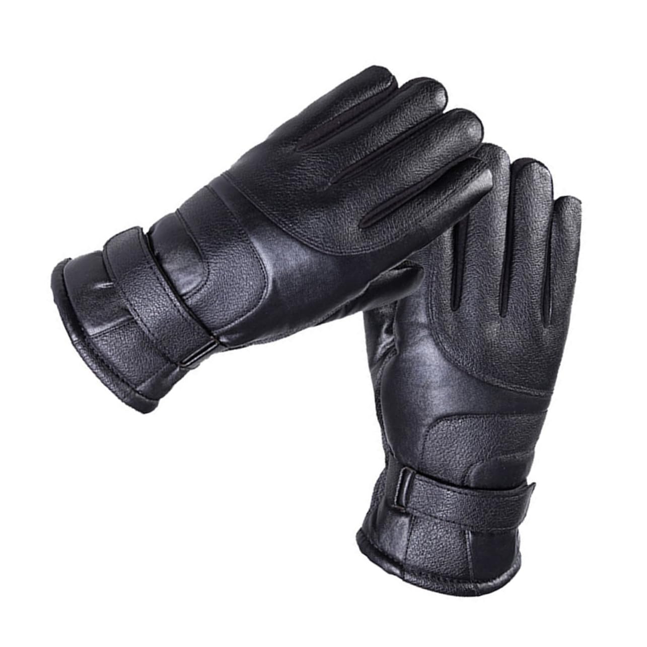 Beavorty 1Pair Thicken PU Leather Windproof Gloves for Winter Outdoor Sports Warm Cycling Climbing Riding Gear Black Touchscreen Slip Design