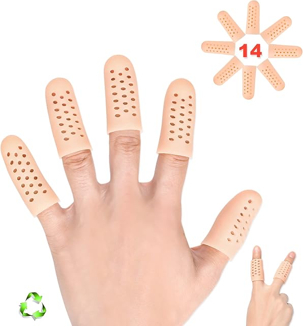 Finger Protectors, 14 PCS Gel Finger Cots, Breathable New Material, Finger Protection, Finger Sleeves Support Great for Trigger Finger, Hand Eczema, Finger Cracking, Finger Arthritis and More.