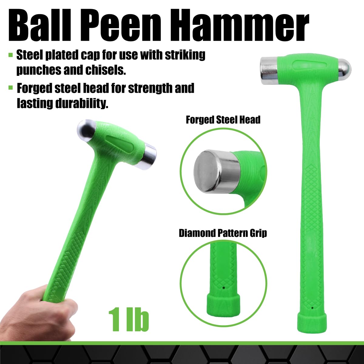 Grip - Juego de 3 martillos de golpe muerto – Martillo de latón de 12 onzas, martillo de bola de 1 libra, mazo de golpe muerto de 1/2 libra – hogar, garaje, taller