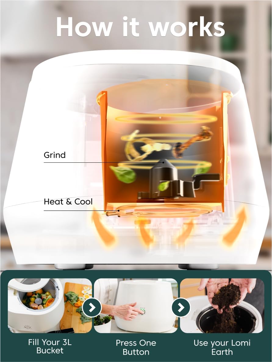 White 3L Electric Smart Kitchen Composter with Odor Neutralizer