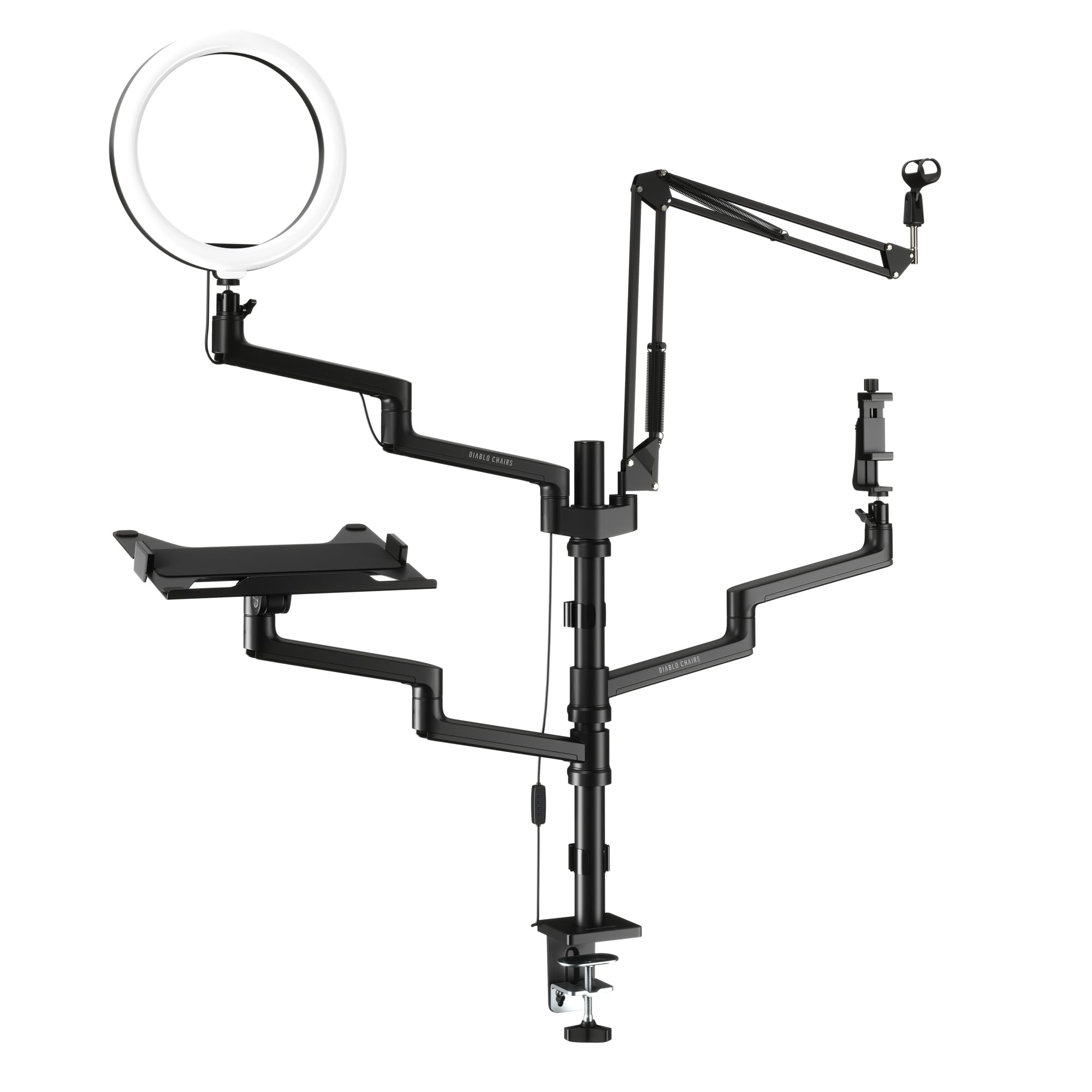 Diablo X-Stream Trípode de Mesa para Streaming | Brazo de Streaming| Soporte para transmisión en Vivo, Soporte para Cámara, teléfono móvil, micrófono, portátil, Monitor | 4 Brazos
