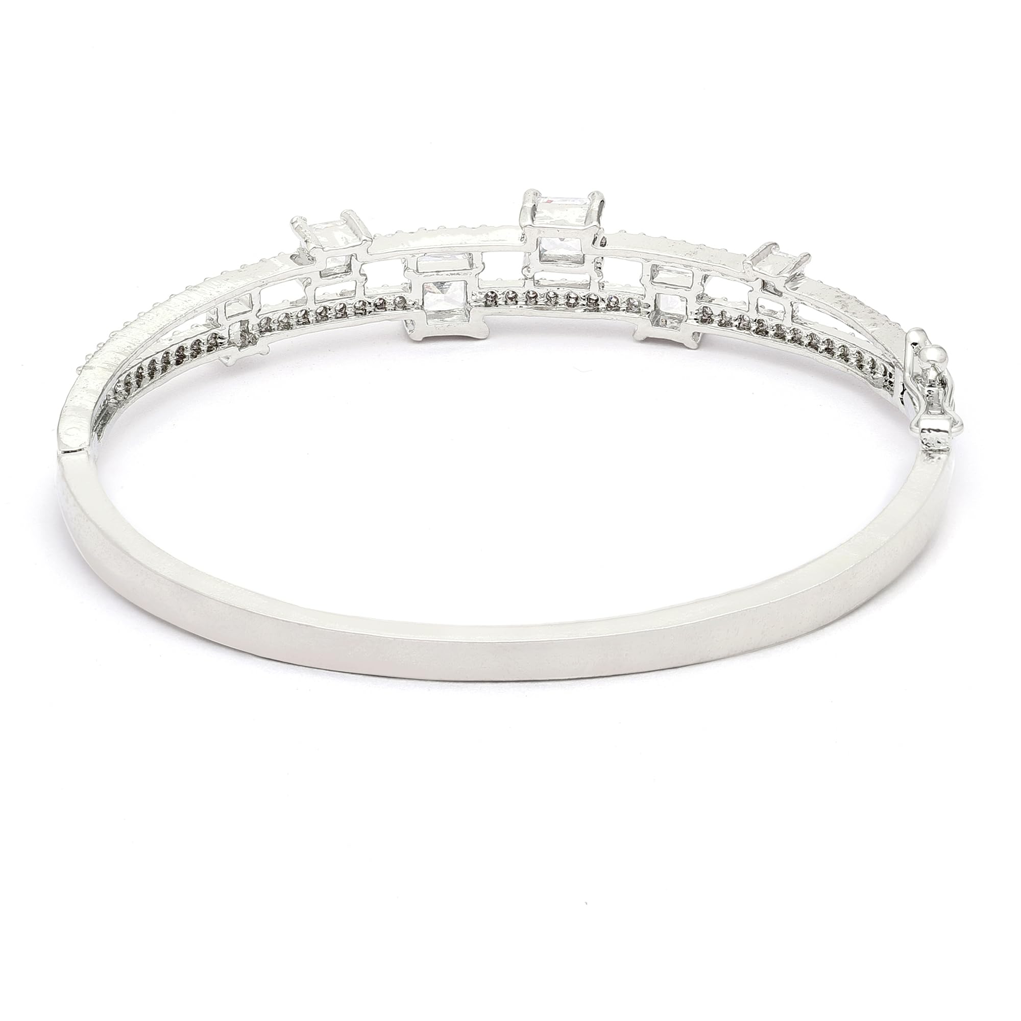 Rhodium-Plated American Diamond Flower Kada Bracelet