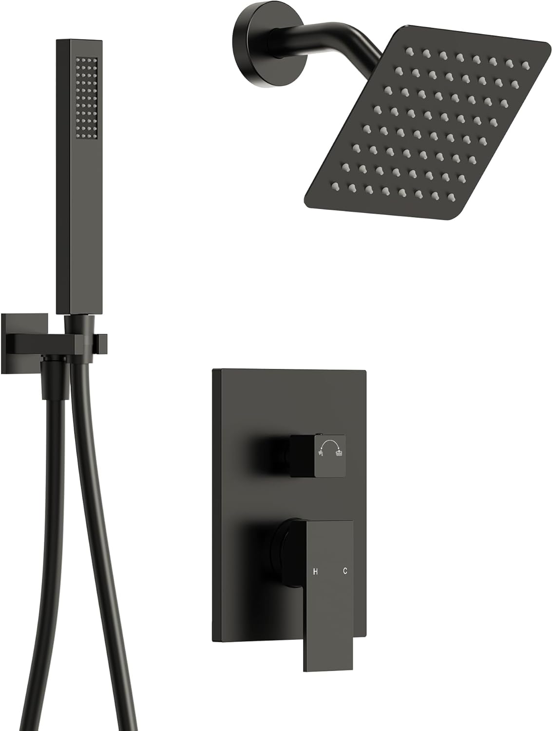2-Spray Pattern 6 in.Square Shower head with Single Handle Shower Handheld Faucet 2.5 GPM in Matte Black