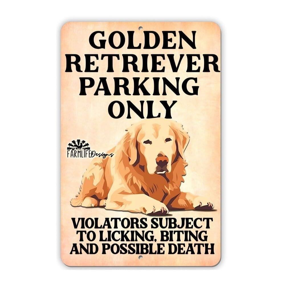 Golden Retriever Parking Sign Funny Handmade metal tin dog decor indoor outdoor home decor