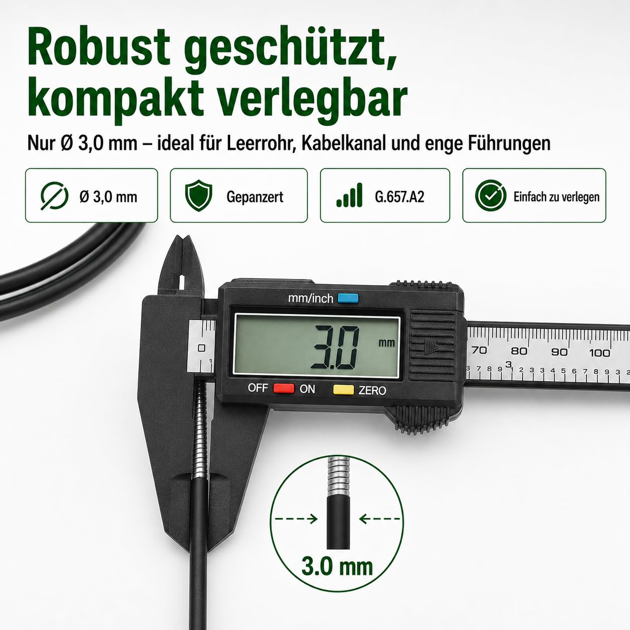 Câble Fibre Optique OS2 Monomode Simplex LC/APC vers LC/APC - 70m - 9/125 µm G.657.A2 - Blindé Acier - LSZH RoHS - Faible Perte - Noir