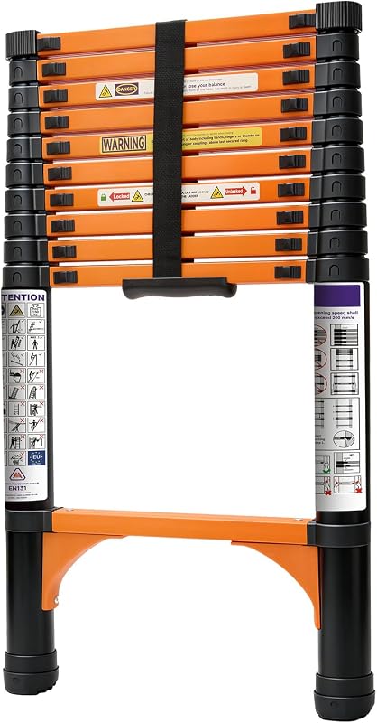 10.5FT Lightweight Portable Telescoping Expandable Ladder | Telescope Collapsible Ladder, Non-Slip Feet, Triangle Stabilizers, Retractable Ladder, RV Camper Ladders for Travel Trailers