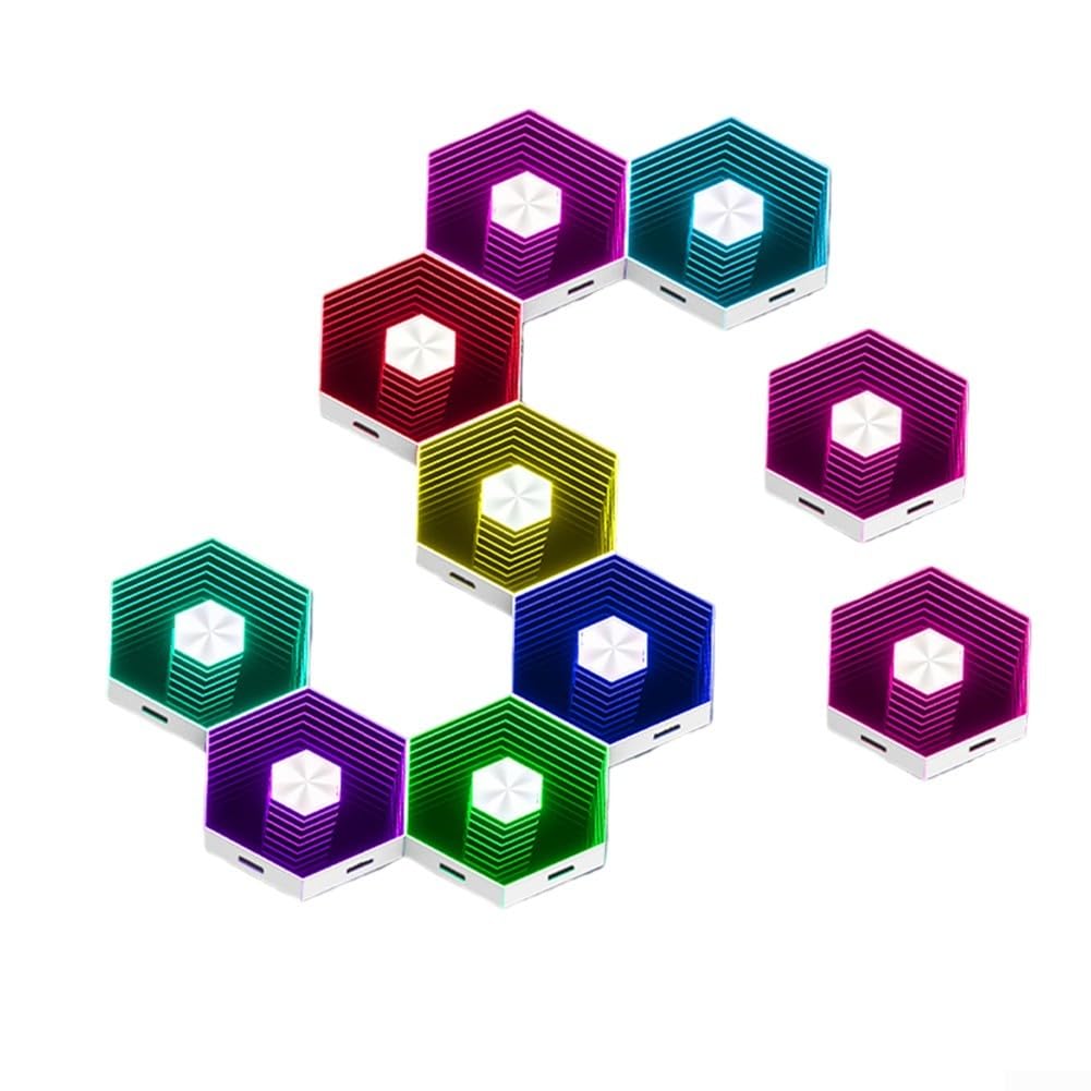 Paquete de 6 paneles modulares de pared con luces hexagonales RGB, barras de luz LED de música de 16 m con control remoto por aplicación, decoración geométrica para sala de juegos, dormitorio, fiesta