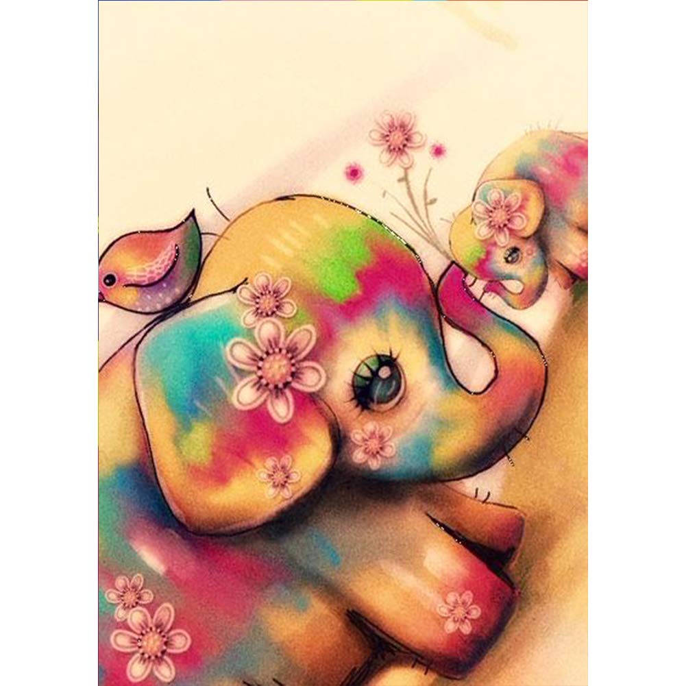 DIYクロスステッチキットダイヤモンド絵画5D塗装キット、動物象花WOWDECORフルドリルDIYダイヤモンドアートペイント数字油絵 (象)