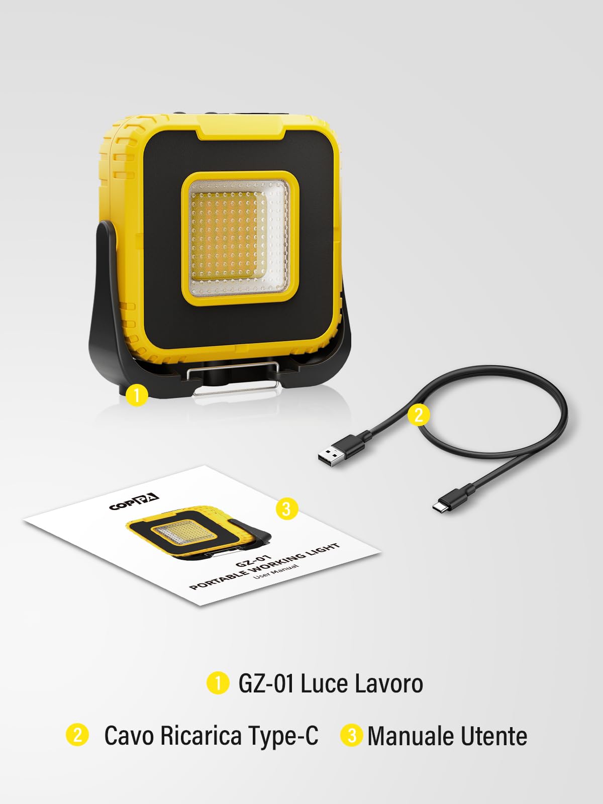COPPA Luci da Lavoro, GZ01 Portatile Luce Ispezione 3000mAh Ricaricabile Doppia Sorgente Luminosa con Stroboscopica Luce 360° Rotazione Magnetica LED Lampada Officina per Campeggio Riparazione Garage