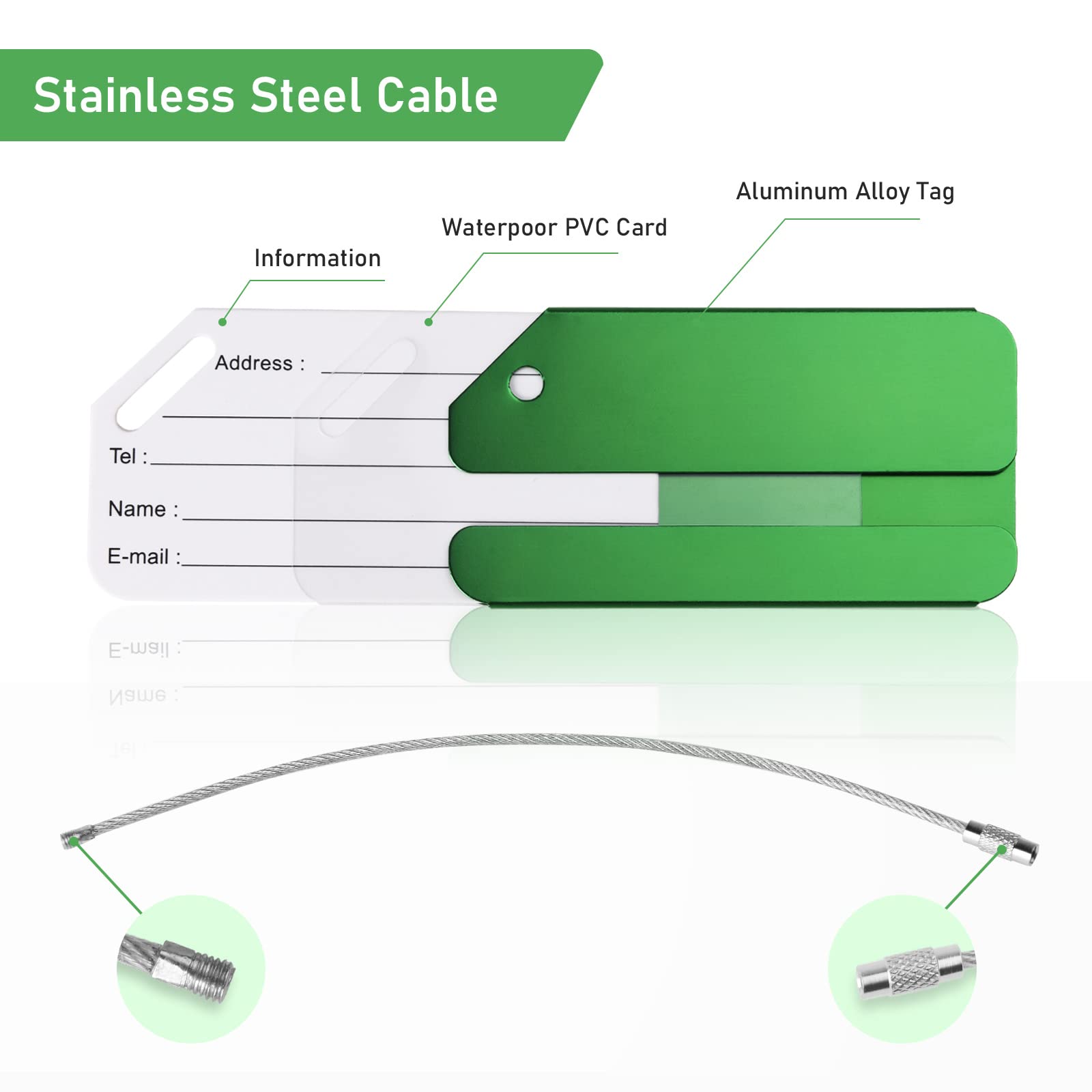 Étiquettes De Bagage En Alliage Aluminium – Lot De 7 Couleurs – Avec Câble Métallique – Personnalisables