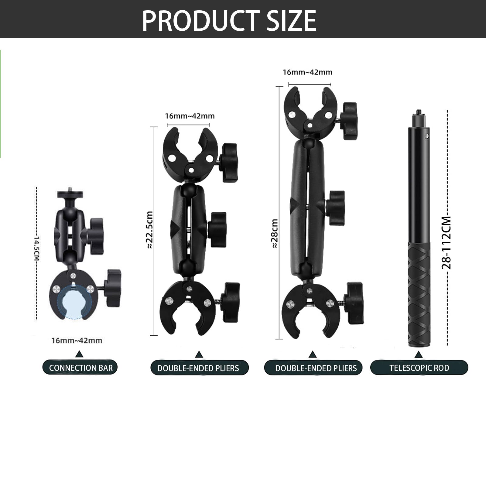 NEWFUN Support Camera, Kit Moto pour insta360 x5,X4,X3,Rotation à 360 degrés, Double Pince, Double Stabilité, Support Moto, Compatible avec Plusieurs Appareils