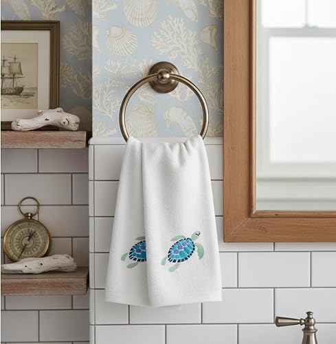 Miniatura 4 de Serafina Home Toallas de baño para dedos con tortugas: toallas de verano náuticas suaves y absorbentes para invitados con decoración de tortuga azul