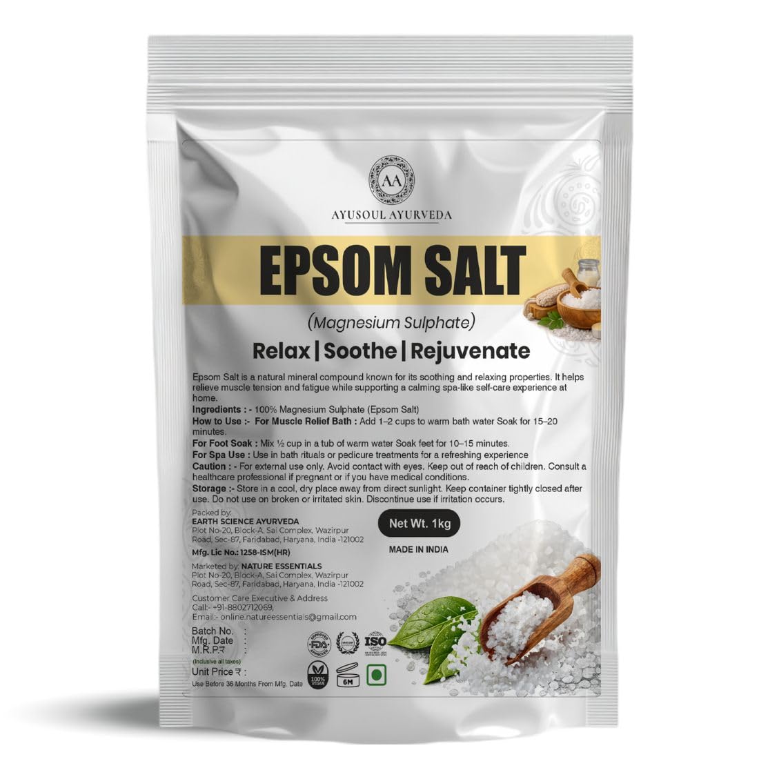 Epsom Salt, Magnesium Sulphate, 1 kg, for Bath Soak, Foot Soak, Muscle Relief and Relaxation-picture-53