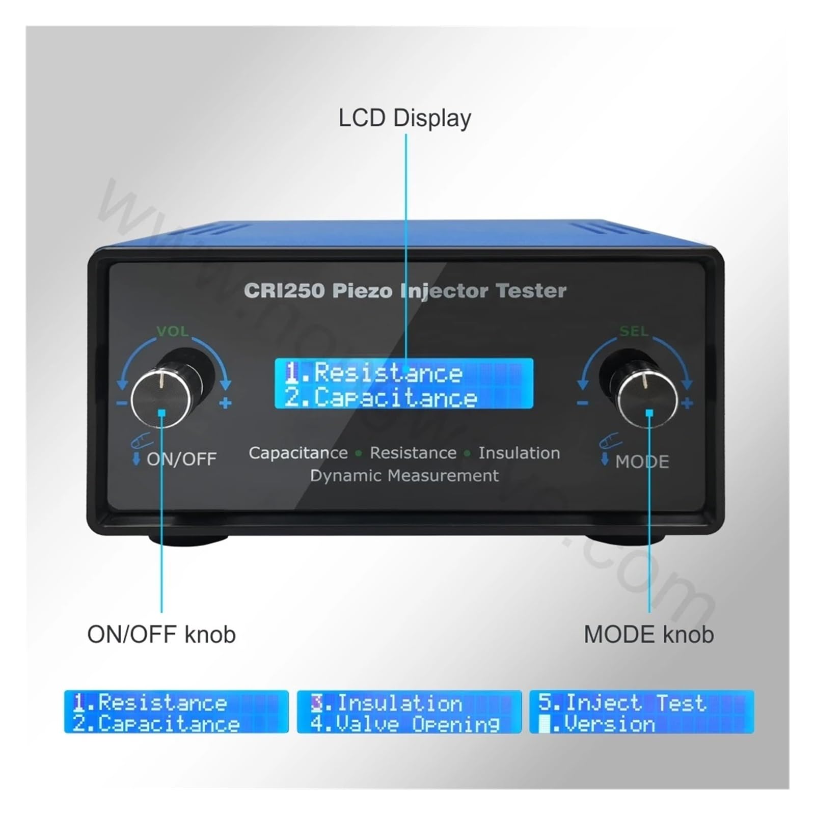 Probador de inyectores, Comprobador de flujo de aire for inyector piezoeléctrico diésel Common Rail CRI250 for pruebas de resistencia, capacitancia y resistencia de aislamiento (AHE)(CRI250 Tester)