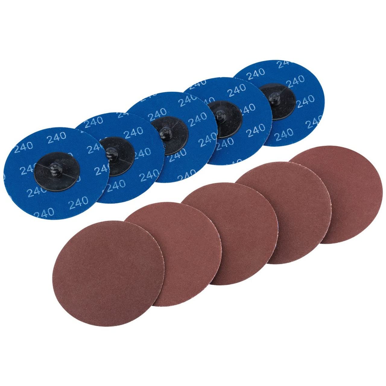 Draper SD3AB 240 Grit Aluminium Oxide Sanding Discs, Blue, 75 mm, Set of 10 Piece, Grey Mcb, 75mm, 240 Grit
