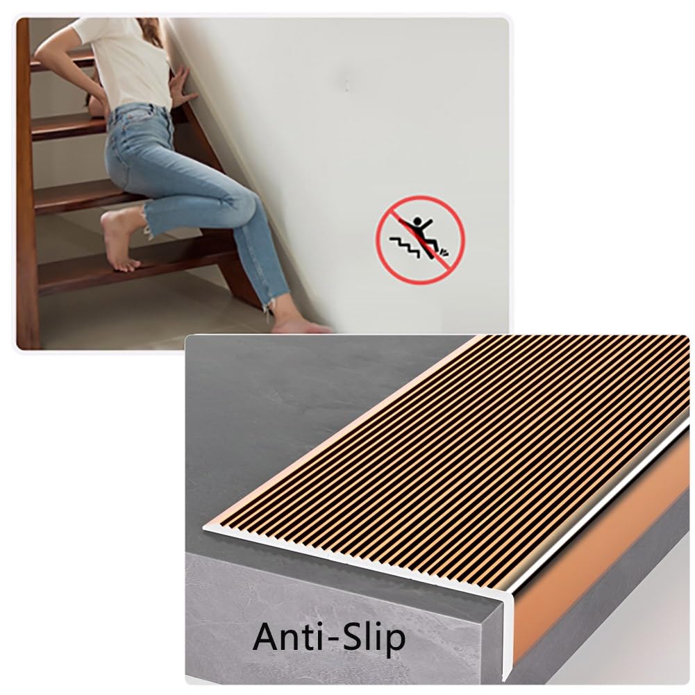 Perfil de protección antideslizante para borde de escalón en forma de L, 90/134 cm, perfil angular de aluminio para escalera, para interiores y exteriores(Plata,90cm/35in)