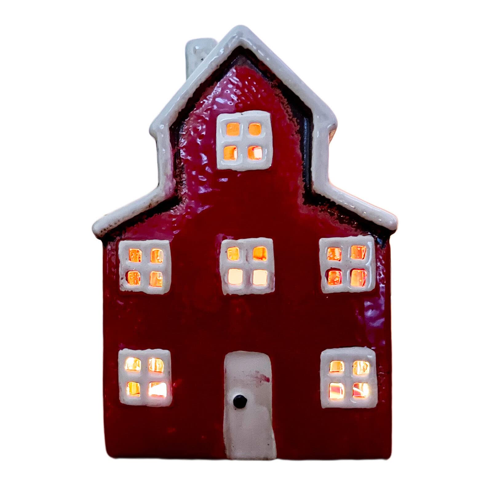Darthome Red Farm House Candle Holder Ceramic Freestanding Country Style Tealight Lantern 17Cm