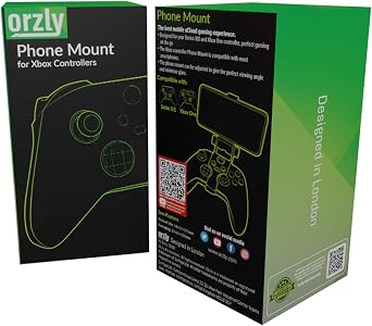 Orzly Xbox Series X Controller Mobile Gaming Clip, Xbox Controller Phone Mount Adjustable Phone Holder Clamp Compatible with Xbox Series X|S, Xbox One, Xbox One S, Xbox One X-Carbon Black