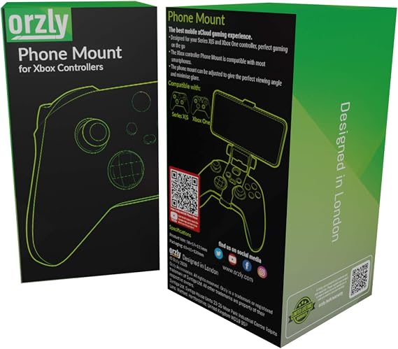 Orzly Xbox Series X Controller Mobile Gaming Clip, Xbox Controller Phone Mount Adjustable Phone Holder Clamp Compatible with Xbox Series X|S, Xbox One, Xbox One S, Xbox One X-Carbon Black