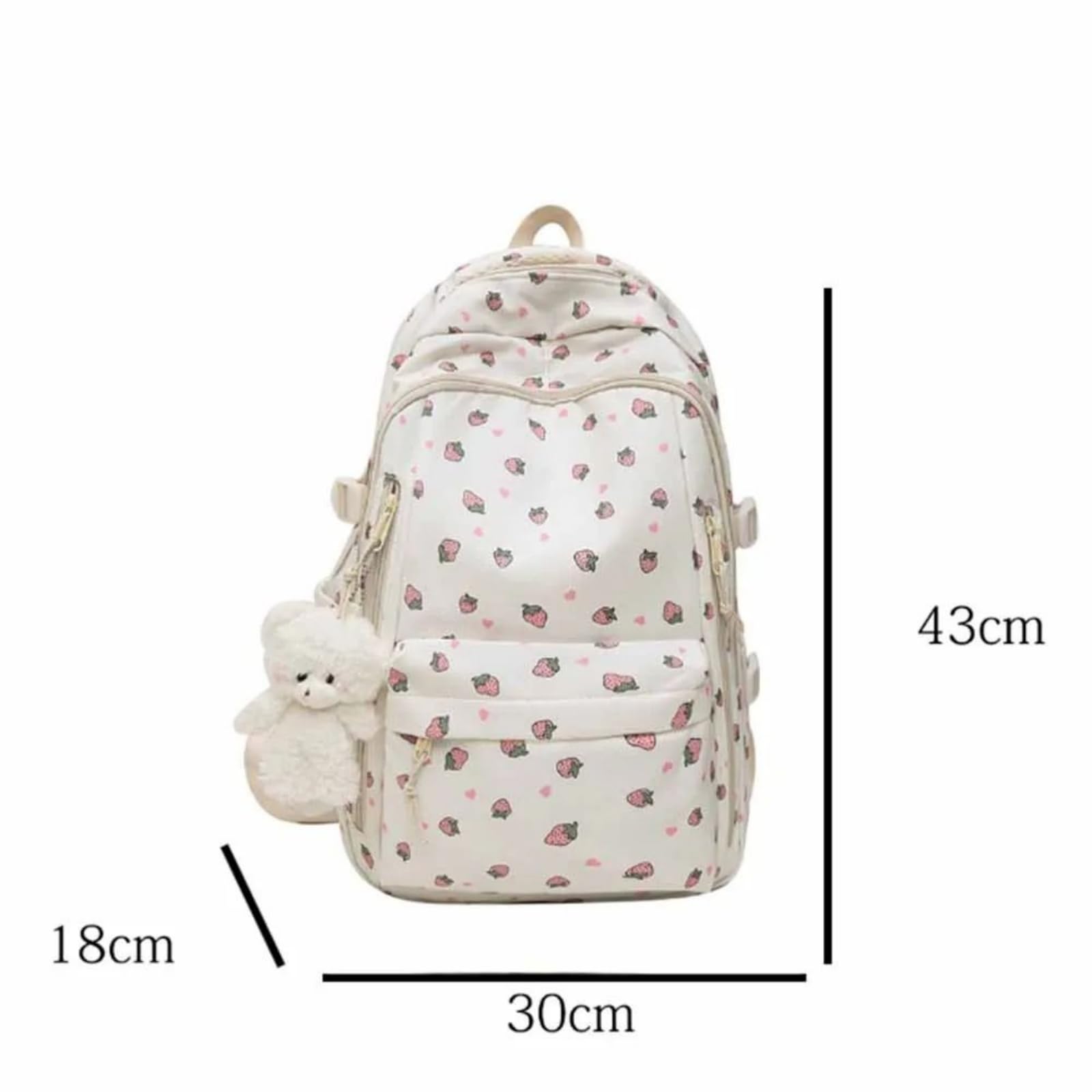 Mochila escolar Zaino per Studenti in Nylon A Stampa di Ciliegia, da Giorno Preppy Grande capacità con Pendente Viaggi Scolastici