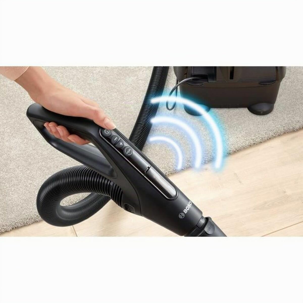 Bosch - Serie 6 Aspirador sin Bolsa, SmartSensor Control, Tecnología QuattroPower, Cepillo Turbo, Filtro HEPA Lavable, Negro, BGS41POW1