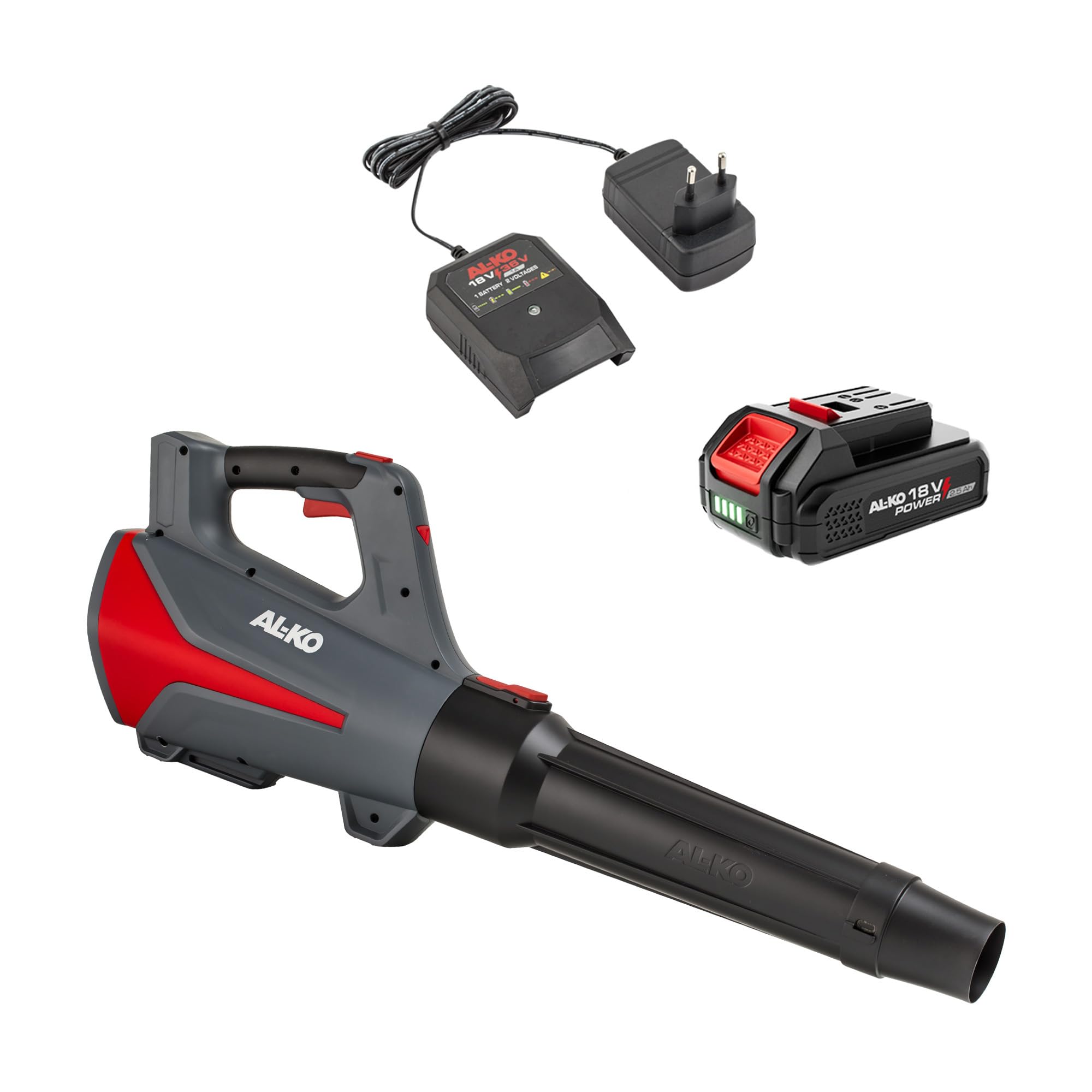 AL-KO Soffiatore a batteria LBD 1880, 520 m³/h, portata volumetrica 130 km/h, con modalità di alimentazione, batteria agli ioni di litio da 2,5 Ah da 18 V/36 V e caricatore