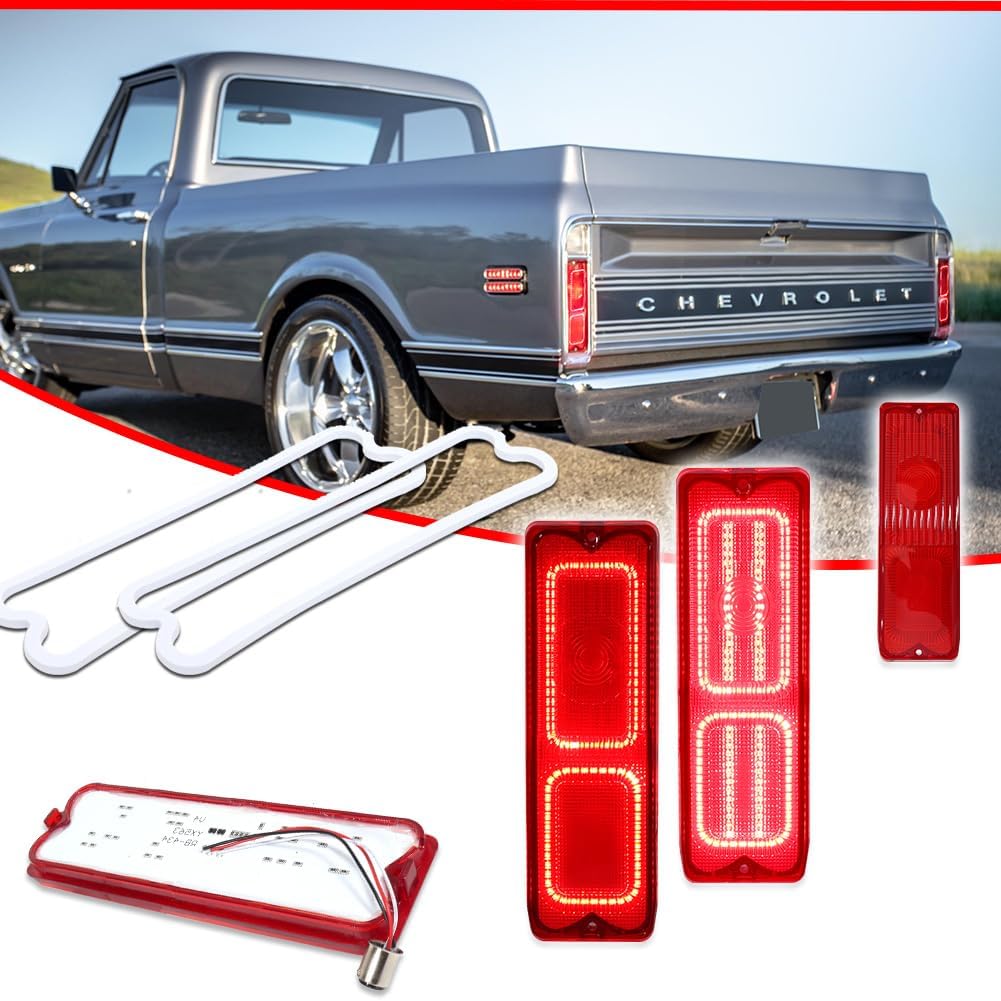 for 1967 1968 1969 1970 1971 1972 GMC K15 K1500 K35 K3500 / Chevy C10 C20 C30 K10 K20 K30 Pickup Truck Fleetside Rear Tail Brake Light Tailight Red Lens Red LED Lamp with Gaskets - Image 2