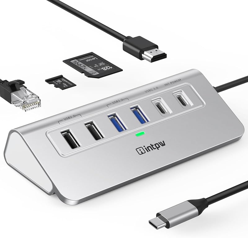 10-in-1 USB C Hub, P9R Powered USB Hub with 4K HDMI, 3 USB 3.0 5Gbps, PD 100W, 1Gbps Ethernet, SD/TF, Aluminum USB Hub for Laptop, MacBook Pro/Air, iPad Pro, iPhone 17, Dell, HP