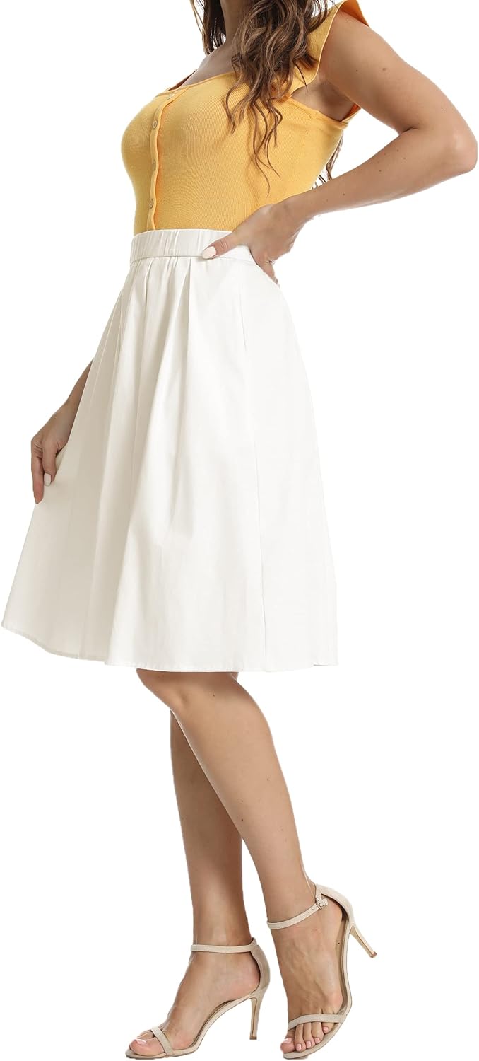 Tandisk Women's Vintage A-line Printed Pleated Flared Midi Skirt with Pockets - Image 2