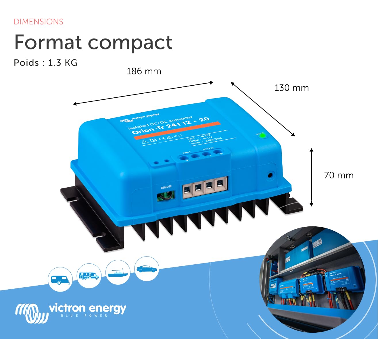 Victron Energy Orion-Tr Convertisseur IP43 24/12-Volt 20 amp 240-Watt DC/DC, Non isol, au dtail